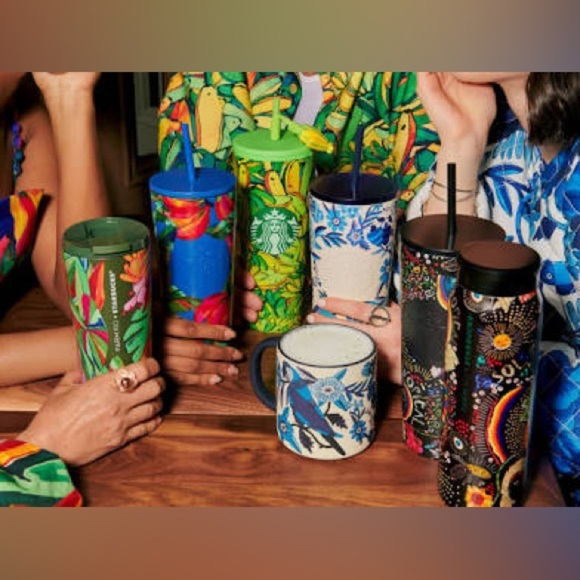 NWT Starbucks Farm Rio Limited Edition Blue Multicolor Banana Print Tumbler. - Picture 9 of 13